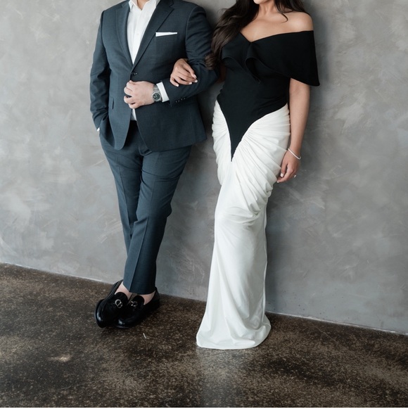 Elegant Black and White Off-Shoulder Gown custom from Dubai as seen on Noor - Picture 13 of 16